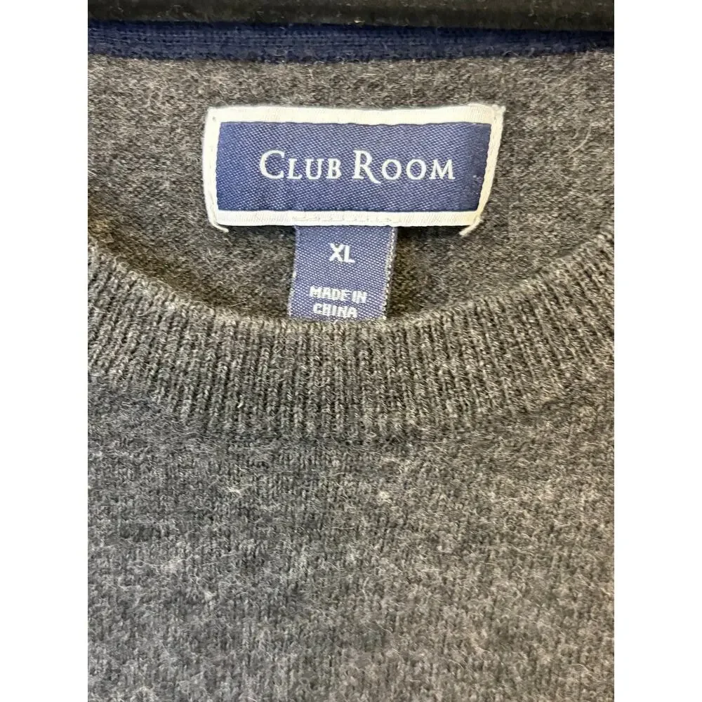 Club Room Men’s XL Merino Wool Blend Charcoal Gray Crewneck Sweater
